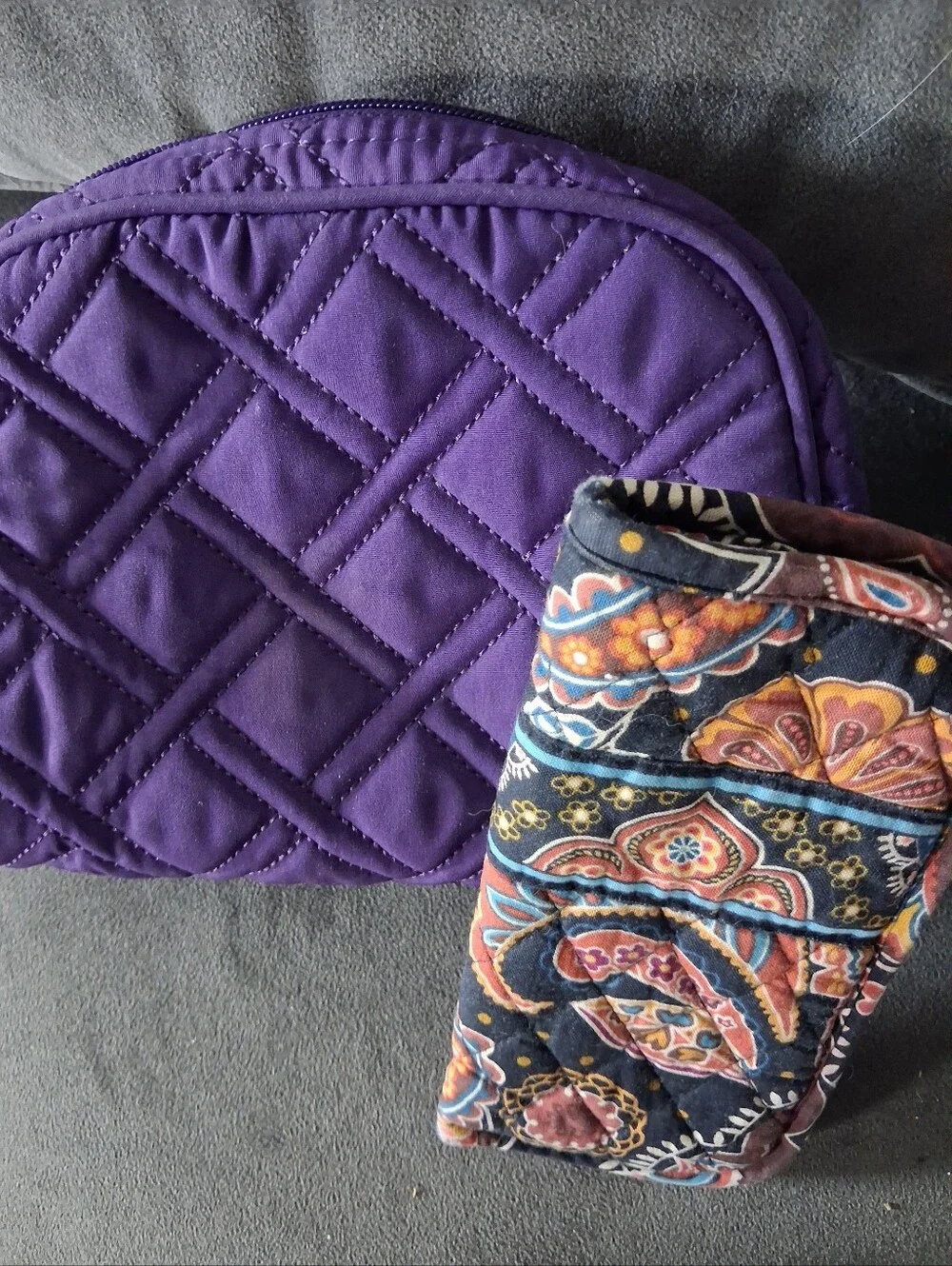 Vera Bradley Combo Beautiful Purple Quilted Cosmetic Case With Glasses Case